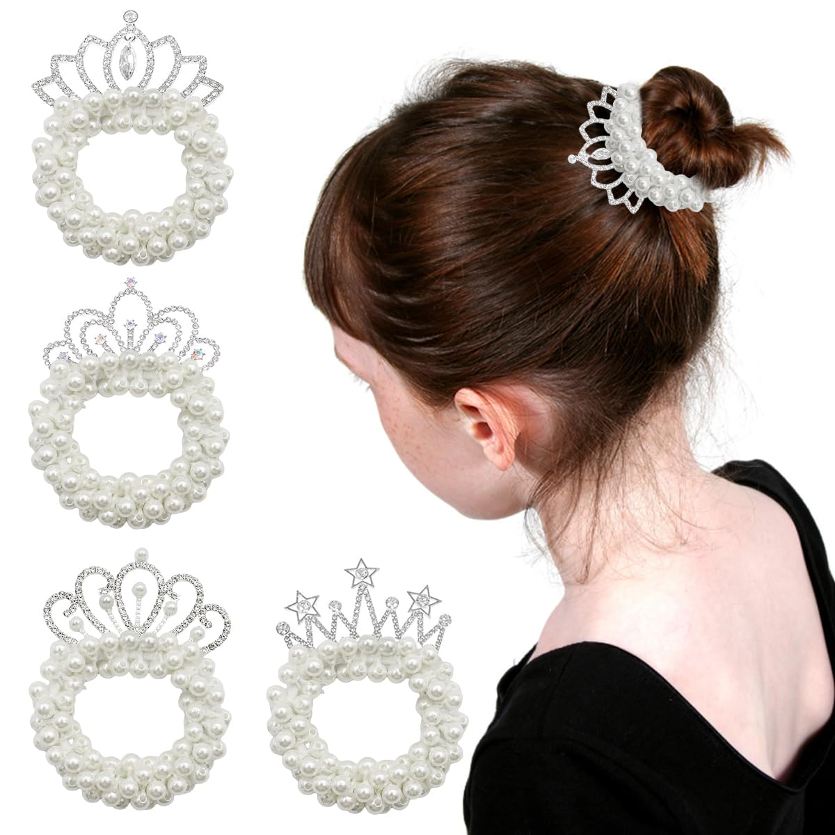 MAYCREATE 4pcs Hair Tie Elastic Scrunchies for Girls Crown Pearl Scrunchies Hair Accessories Hair Ropes for Hair Bun, Ponytail Gift for Girls MAYCREATE 4pcs Hair Tie Elastic Scrunchies for Girls Crown Pearl Scrunchies Hair Accessories Hair Ropes for Hair Bun, Ponytail Gift for Girls
